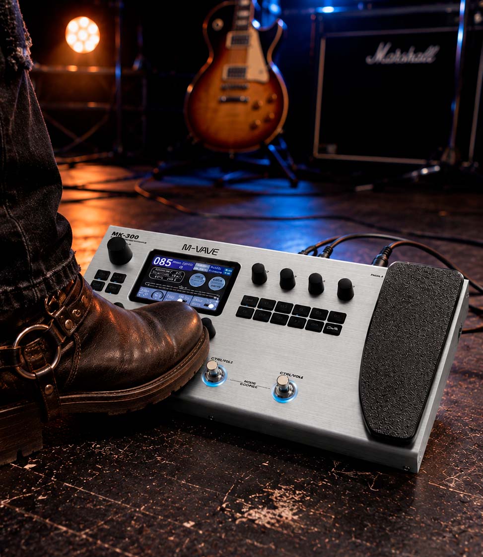 M-VAVE MK-300 – Pedalera Multiefectos para Guitarra y Bajo con Looper, Ritmos y Modelado Neural