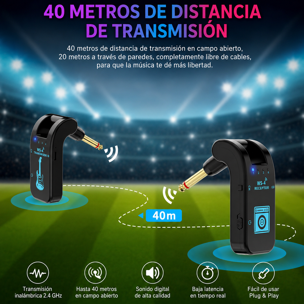 Sistema Inalámbrico para Guitarra 2.4G – Set Transmisor y Receptor para Guitarra Eléctrica y Bajo – Transmisión en Tiempo Real 48K/16 bits