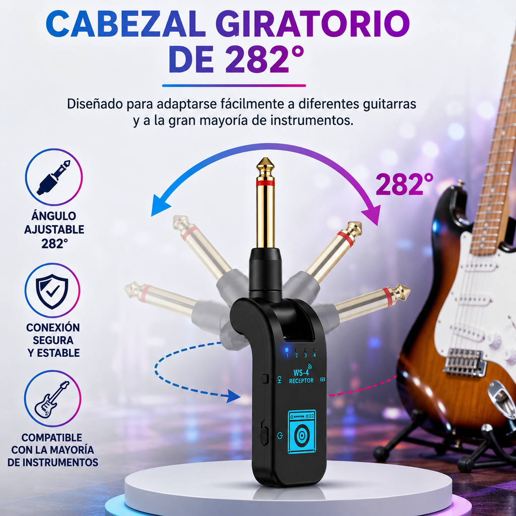 Sistema Inalámbrico para Guitarra 2.4G – Set Transmisor y Receptor para Guitarra Eléctrica y Bajo – Transmisión en Tiempo Real 48K/16 bits