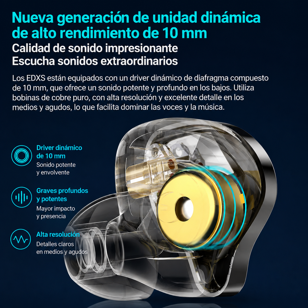 🎧 Audífonos In-Ear KZ EDXS con Driver Dinámico, Bajos Potentes y Cable Desmontable