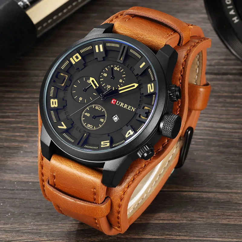 Reloj CURREN de Lujo para Hombre – Correa de Cuero y Diseño Deportivo Elegante