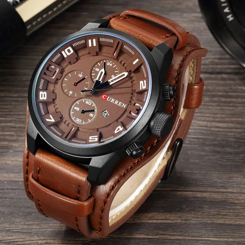 Reloj CURREN de Lujo para Hombre – Correa de Cuero y Diseño Deportivo Elegante