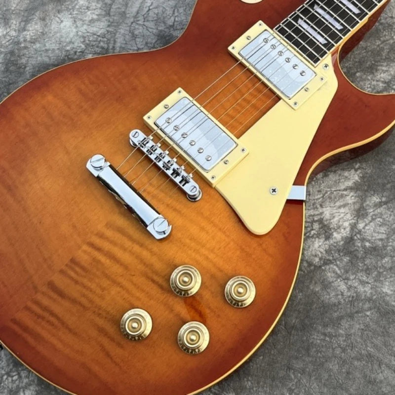 Guitarra eléctrica estilo Les P color rojo anaranjado, cuerpo de caoba, diapasón de ébano, cápsulas dobles humbucker (HH) y envío gratuito. 🎸