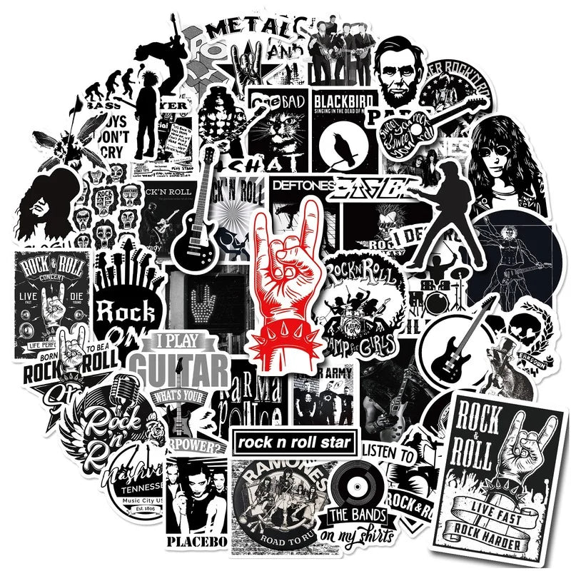 Pack de 10, 25 o 50 Stickers Rock – Adhesivos Impermeables