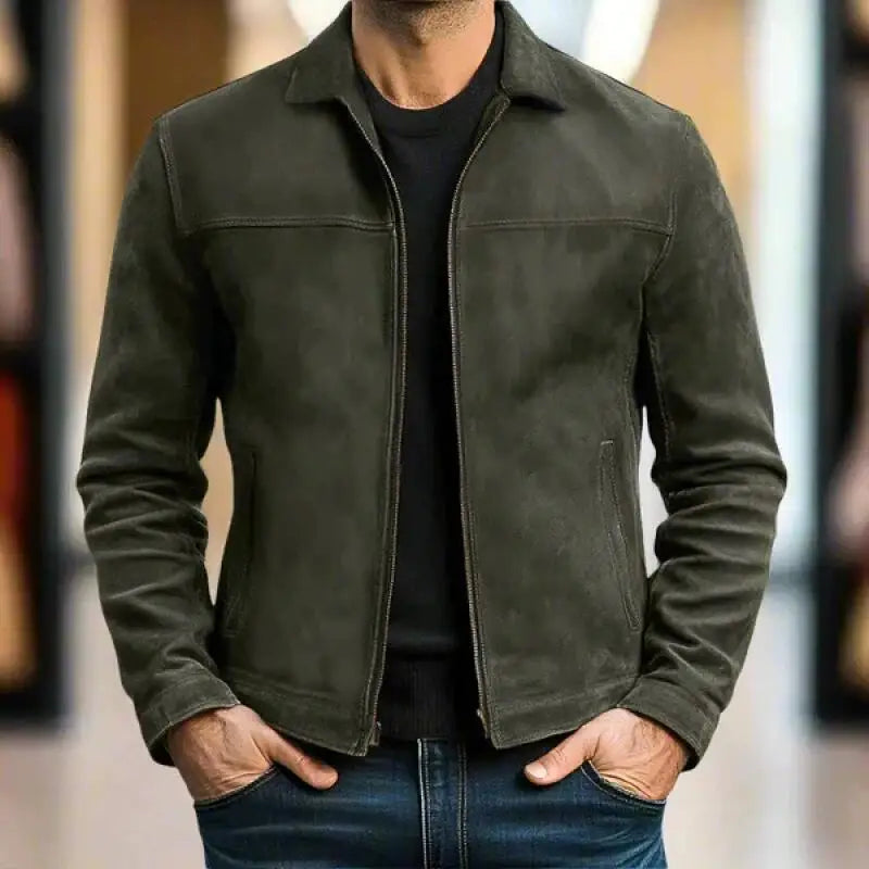 Chaqueta Hombre Cuero Sintético Estilo Moto Biker con Cierres