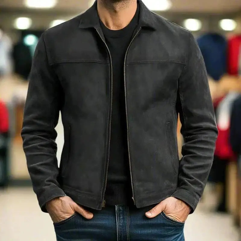 Chaqueta Hombre Cuero Sintético Estilo Moto Biker con Cierres