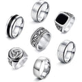 Set de 7 Anillos Rockeros para Hombre – Acero Inoxidable Bobisty