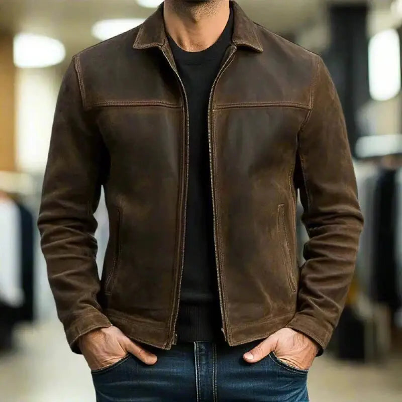 Chaqueta Hombre Cuero Sintético Estilo Moto Biker con Cierres