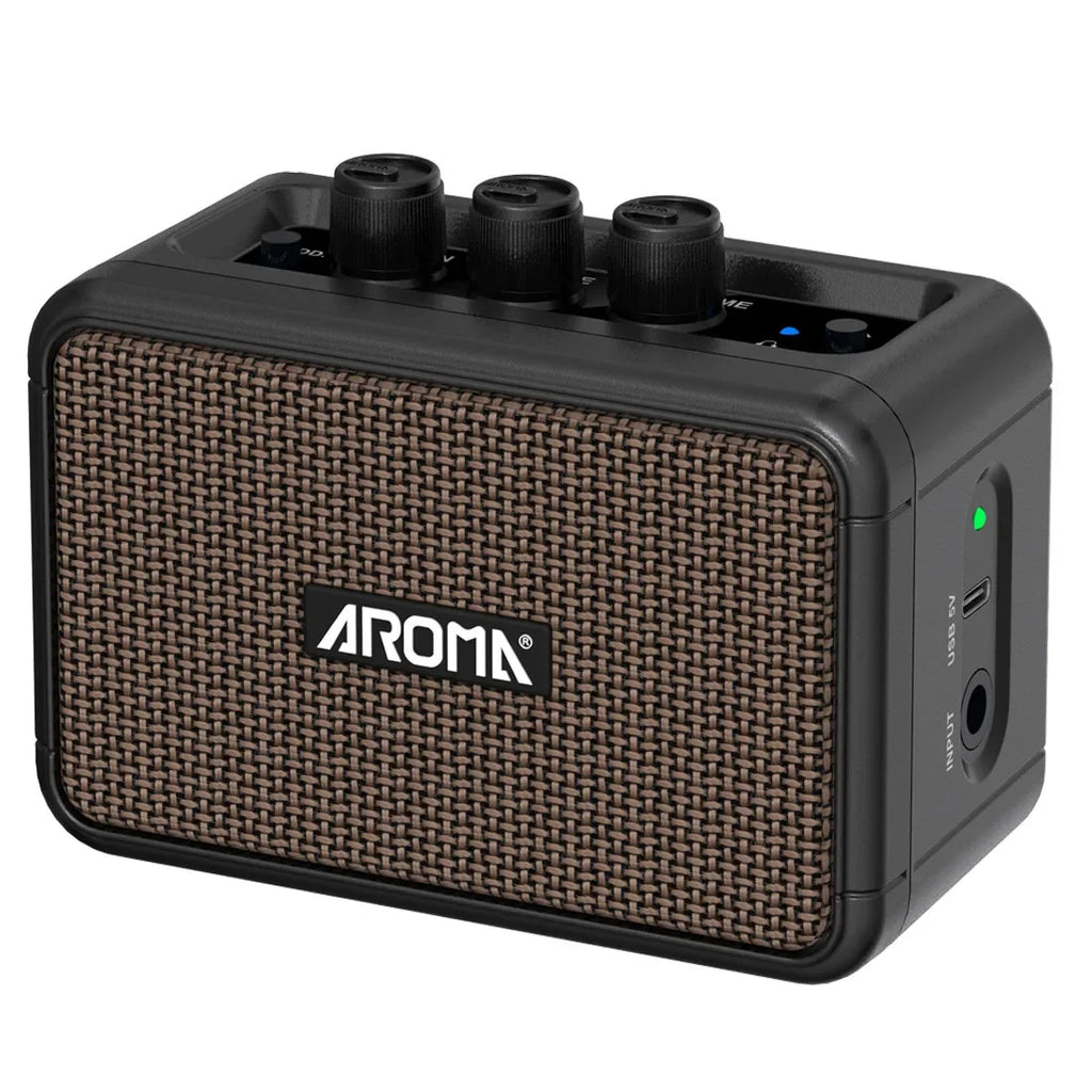 Mini Amplificador de Guitarra Aroma AG-04 Bluetooth 5W Portátil para Guitarra Eléctrica