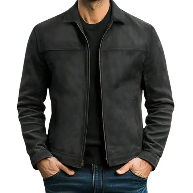 Chaqueta Hombre Cuero Sintético Estilo Moto Biker con Cierres
