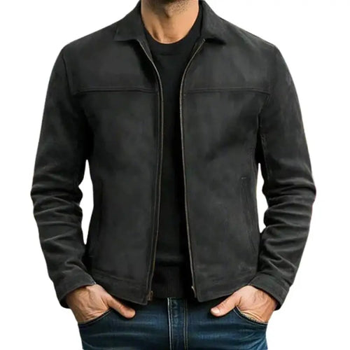 Chaqueta Hombre Cuero Sintético Estilo Moto Biker con Cierres