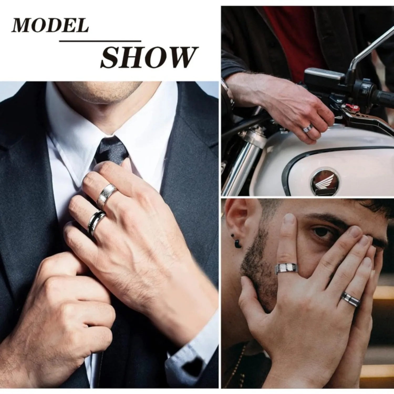 Set de 7 Anillos Rockeros para Hombre – Acero Inoxidable Bobisty