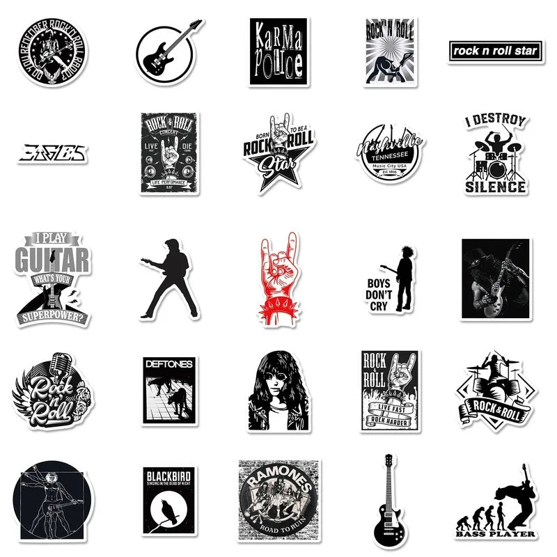 Pack de 10, 25 o 50 Stickers Rock – Adhesivos Impermeables